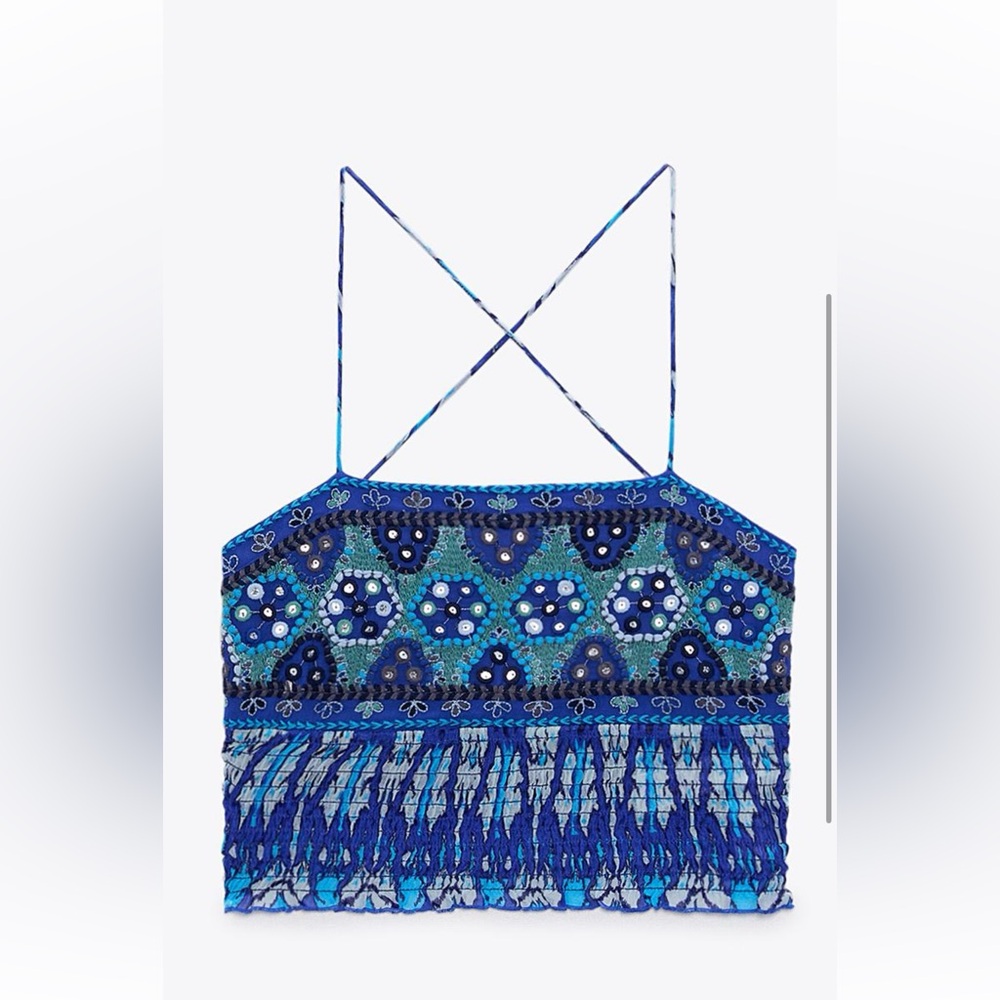 ZARA beautiful blue patchwork halter M